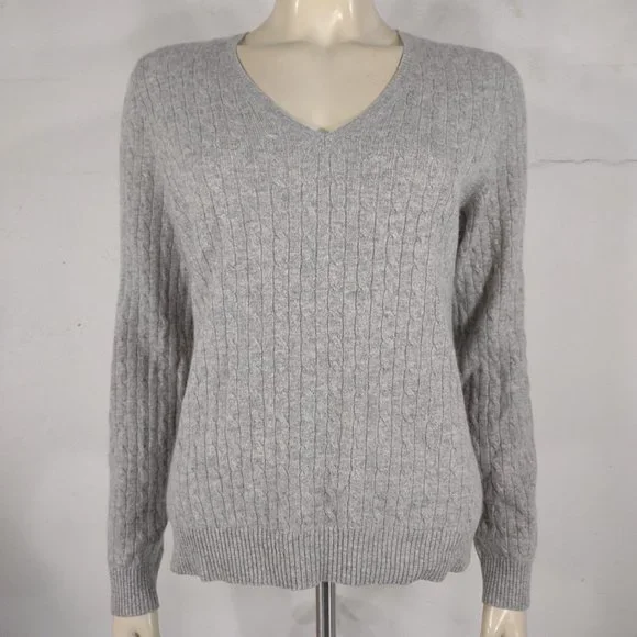 Charter Club gray 2-Ply 100% Cashmere cable knit pullover sweater ladies Medium - Picture 1 of 6